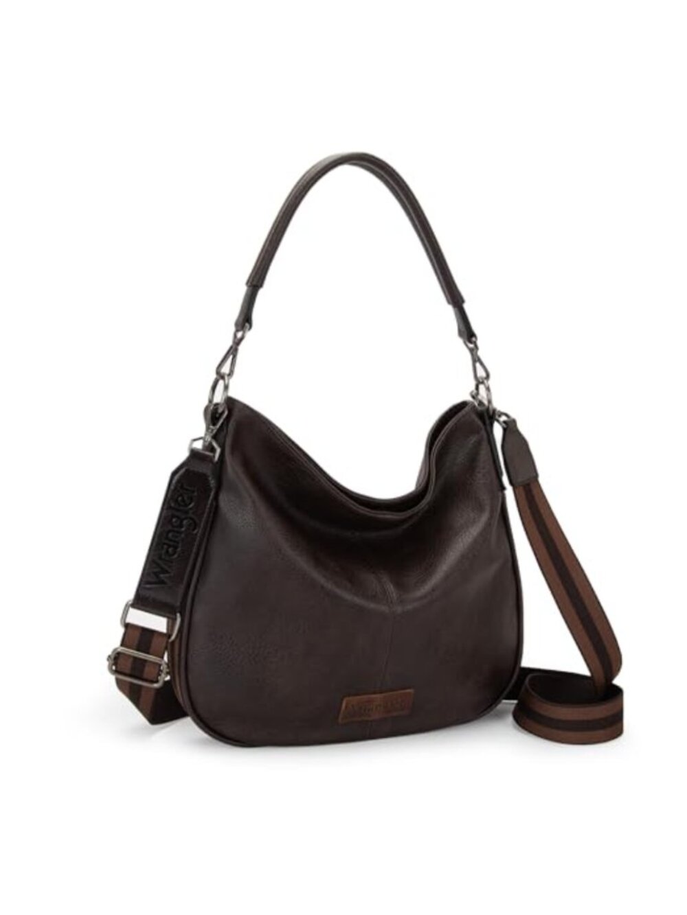Vegan Leather Hobo Crossbody Bag with Striped Cotton Straps